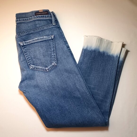 Citizens of Humanity Agnes Crop Size 24/0 Mid Rise Slim Straight Ombre Raw Edge - Picture 1 of 12